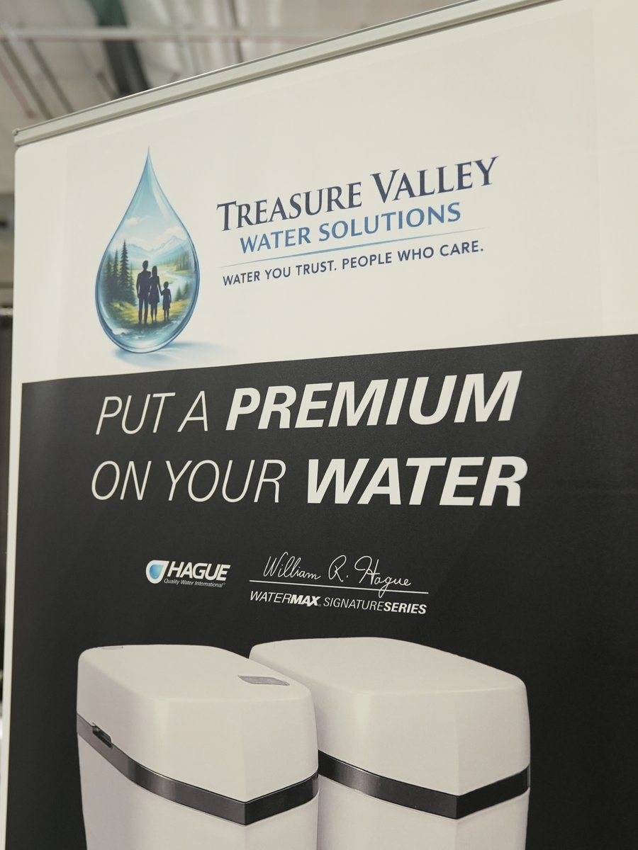 The Treasure Valley Water Solutions stand at a local event, with Hague WaterMax systems on display