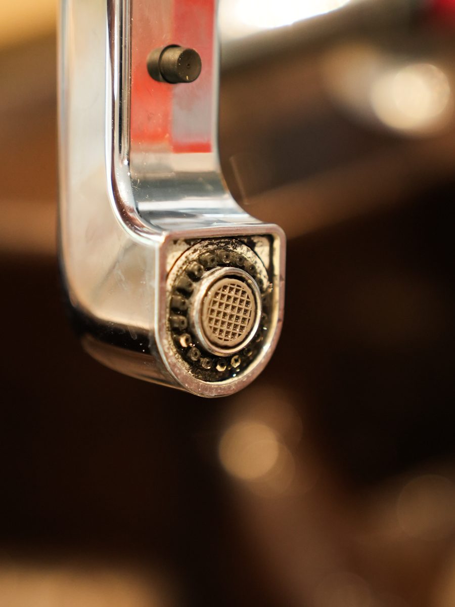 Scale left on a faucet aerator by untreated Treasure Valley water